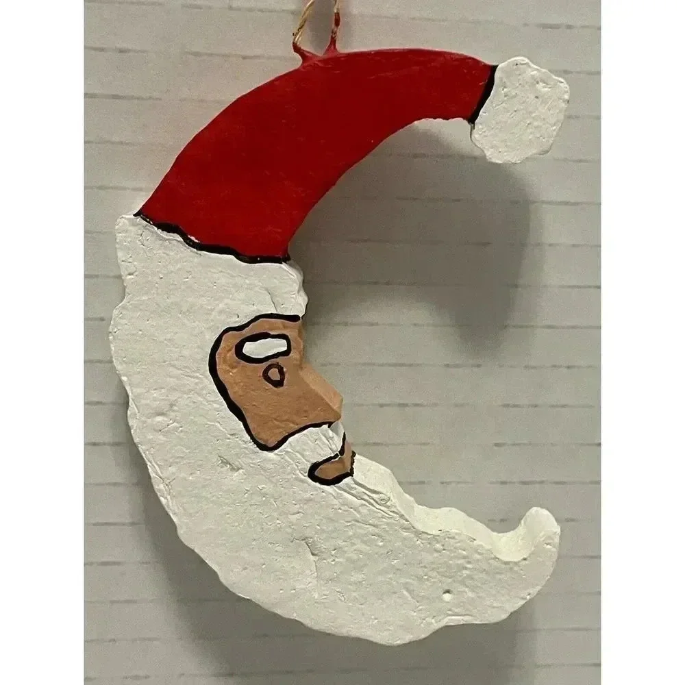 Santa Crescent Moon Shaped Christmas‎ Ornament Hand Painted Foam 3 1/2 inches